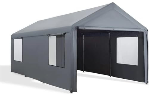 BDXMKS Carport 10'x 20' Hochleistungs-Autoschuppen mit Rollladen-Lüftungsfenstern, verstärkter tragbarer Garage, abnehmbaren Seitenwänden und Türen