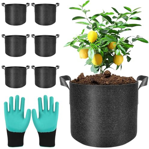BAIFULAI Bolsa De Plantación De Tela: 6 Piezas Bolsas De Cultivo Reutilizables, Transpirables con Asas para Jardín, Balcón, Invernadero (35x28cm Negro)