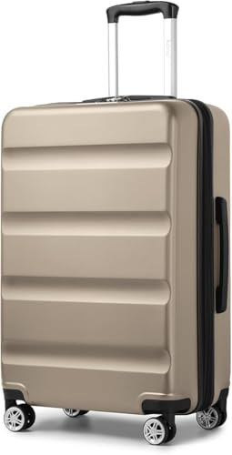 KONO Valigia Media da 65 cm, Valigie Trolley Bagaglio a Mano Rigido Espandibile, Leggera Serratura TSA, 4 Robuste Ruote Girevoli (Oro, 65 x 43.5 x 25 cm)