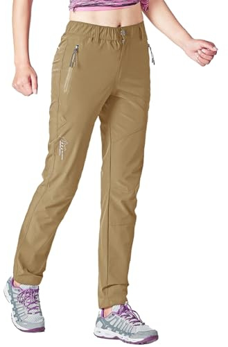 Rdruko, pantaloni da trekking da donna, leggeri, ad asciugatura rapida, funzionali, traspiranti, con protezione UV UPF 50+, ideali per l'estate, cachi, S