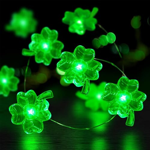 ENLACE LED-ljuskedja med klöver, 2 m 20 LED kabel med mikroklöverblad, batteridriven, dekorativ ljuskedja för St Patrick's day, sovrum, fest, juldekoration