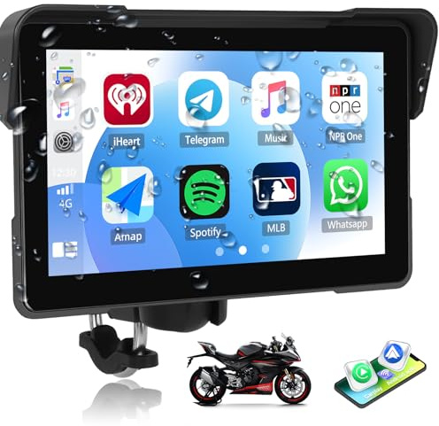 SIXWIN Pantalla Carplay Moto con inalámbrico Carplay Android Auto, 7 Pulgadas con IPx7 Impermeable Táctil Pantalla, Bluetooth, Navegación GPS, Siri y Asistente de G00gle