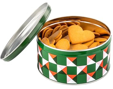 Swedish Christmas Gingerbread Biscuits (VINTERSAGA), Ginger Thins, Green Decorative Tin, Heart-Shaped - 300g