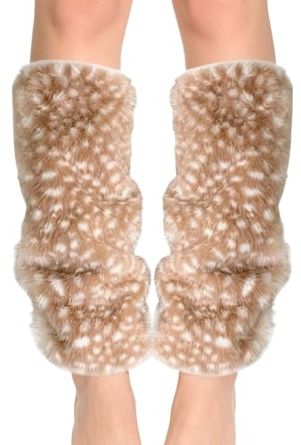 Qkbuza Flauschige Beinwärmer,1 Paar Flauschige Warme Strümpfe | Elastische Niedliche Reh-Print Winter Beinwärmer,Für Knöchel Frauen Teenager Mädchen Kostüm Halloween Weihnachten Kleidung Outfit