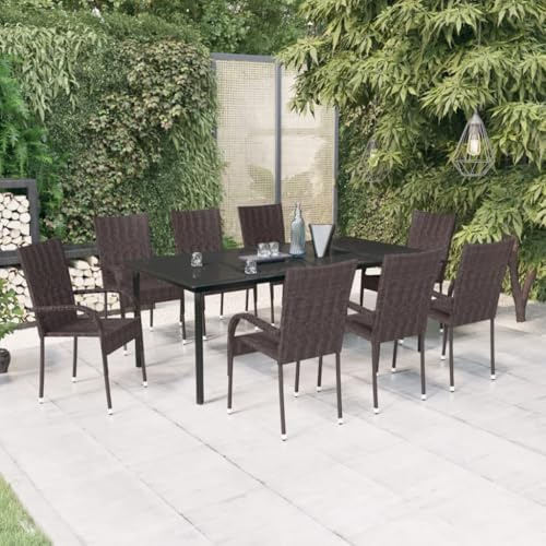 Frdhee Gruppo da pranzo per esterni, sedia da giardino, tavolo da giardino, 9 pezzi, colore marrone e nero, per ambienti piscina all'aperto