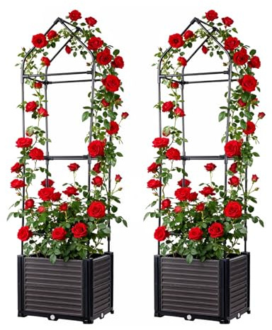 OPULENTHOME 2Er-Set Obelisco Tutor De Plantas Escaladoras Maceta De Reserva De Agua,Doble Capa Malla De Metal Antióxido Para Planta EscaladaPara Balcón, Terraza Y Jardín(40x40x150 Cm)