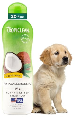 TropiClean Gentle Puppy Shampoo, Dog Shampoo for Allergies & Sensitive Skin, Made in USA, Gentle Coconut Scent, Safe for Cats & Kittens, 20oz