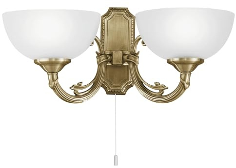 EGLO Vägglampa Savoy, 2-flammig vintage väggbelysning | rustik inomhuslampa i metallgjutning med frostat glas, vardagsrumslampa, hallampa i brunerad och vit, lampa med E14-sockel