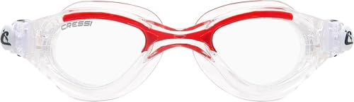Cressi Flash Goggles Clear/Clear Red, Lunettes de Natation pour Homme avec Oculaire Séparé Anti-buée, Anti-rayures et Verres Anti-UV, Transparent/Rouge_Lentilles Claire, Taille Unique