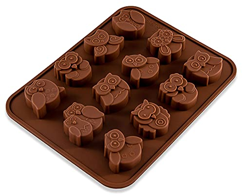 Molde de Silicona con búhos, para Chocolate, mazapán, cubitos de hielo, Mini Magdalenas, Praliné, motivos divertidos, para niños, cumpleaños, color: marrón
