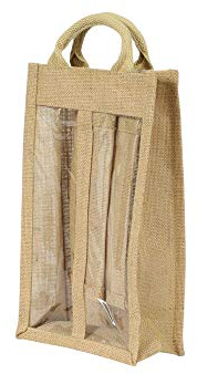 Jute Hessian Double window 2 bottle wine carrier bag