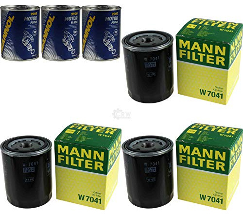 MANN W 7041 Lot de 3 filtres à huile d'origine + 3 flacons de rinçage moteur SCT