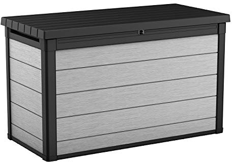 Keter Denali 200 Gallon Resin Large Deck Box with Double Wall 20mm Panels - Paintable and Drillable-Organization and Storage for Patio Furniture and Outdoor Items, Grey & Black