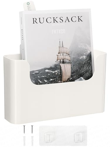 FKTXCO Organizer da parete da appendere, senza fori, per porta, ufficio, posta, riviste, buste, planner da parete, tasca singola in plastica (bianco sporco)