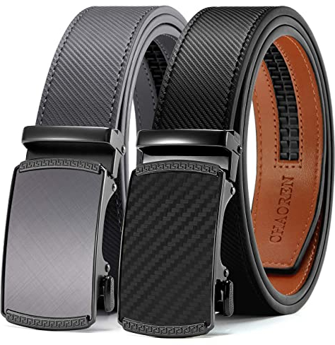 CHAOREN Gürtel Herren 2er-Pack, 35mm Automatik Ledergürtel mit Ratsche - Passgenau Zuschneidbar, Ideal als Geschenk