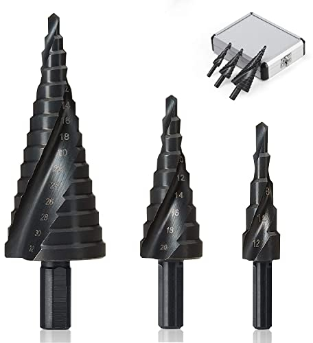 ERWEY Stufenbohrer Set HSS Stufenbohrer Metall mit Alu-Werkzeugkoffer HSS Profi-Set Schälbohrer Schälbohrersatz Set 4-12mm/ 4-20mm/ 4-32 mm