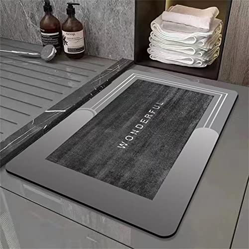 Badematte,Super Absorbierend Badematte 40x60cm,Rutschfest Home Badematte,Diatomite Bath Mat,Badteppich Geeignet für Bad Teppich Badewanne,Duschteppich,Fußmatte Bad,Badezimmer,Küche,Grauer Stein