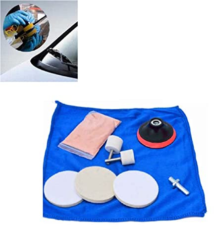 Car Glass Polishing Kit, 9 Pcs Glass Scratch Remover Set Windshields Repair Kit Car Polish Pad Cerium Oxide Powder Watch Car Scratch Remover Accessories for Windscreen and Glass
