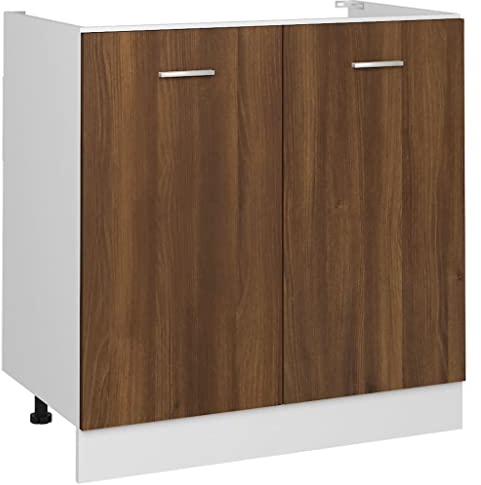vidaXL Spülenunterschrank, Spülenschrank mit viel Stauraum, Küchenschrank mit 2 Türen, Küchenunterschrank Unterschrank Küche, Braun Eiche-Optik Holzwerkstoff