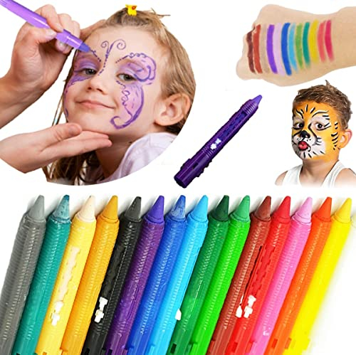 KARLOR Schminkstifte Set Kinder, 16 Farben Gesichtsfarbe Körperfarbe Schminkefarbe, Sicher Ungiftig Waschbar Kinderschminke Stift Set Fasching Karneval Party Cosplay ab 3 Jahre