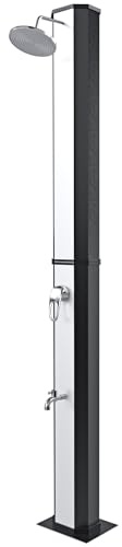 Bricozone Doccia Solare da Esterno 35 Litri con Soffione A Pioggia E Miscelatore Monocomando Altezza 220 Cm in ABS per Giardino Piscina Campeggio Nero E Argento