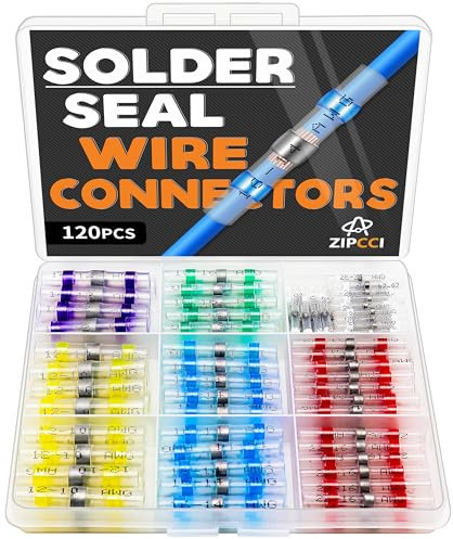 ZIPCCI 120Pcs Solder Seal Wire Connectors - Heat Shrink Butt Connectors Kit for Electrical Wiring