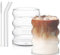 Juego de 2 vasos de café acanalados de 300 ml con pajitas de cristal, vasos ondulados para gastronomía, agua, zumo, cerveza, vasos universales