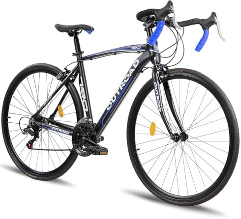 Omelaza 700C Wheel 21/14 Speed Road Bike with Light Weight Aluminum Alloy Frame, Commuter Bicycle with Dual Disc Brakes for Men and Women, Adult Faster Racing Bike, Red/Blue