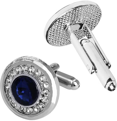 Gemelli da uomo con cristalli blu, intarsi di cristallo, gemelli rotondi luccicanti Regalo per la festa del papà, matrimoni e feste, camicie da smoking aziendali