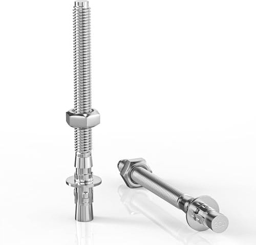 ORTAVA Lot de 5 chevilles pour charges lourdes M10 x 120 mm - Boulon d'ancrage M10 en acier inoxydable A2 V2A - Avec rondelles et écrous - Pour machines, balustrades