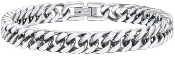 FaithHeart Armband Herren Panzerkette Männer Kette Edelstahl Panzerarmband Damen Kubanische Kette Armkette Junge Gliederarmband Schmuck für Weihnachten Armband 19CM, Silber, 8MM breit