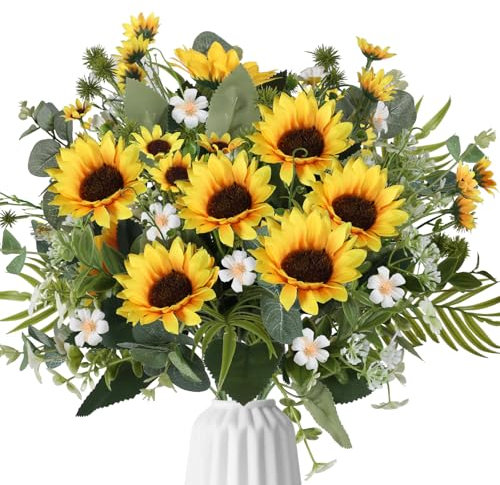 Luabue 8 Bündel Sonnenblumen Strauß Künstlich Kunstblumen Deko Seidenblumen Wie Echt Sonnenblumen Kunstblumenstrauß für Hochzeit Geburtstag Party Haus Balkon Innen Deko