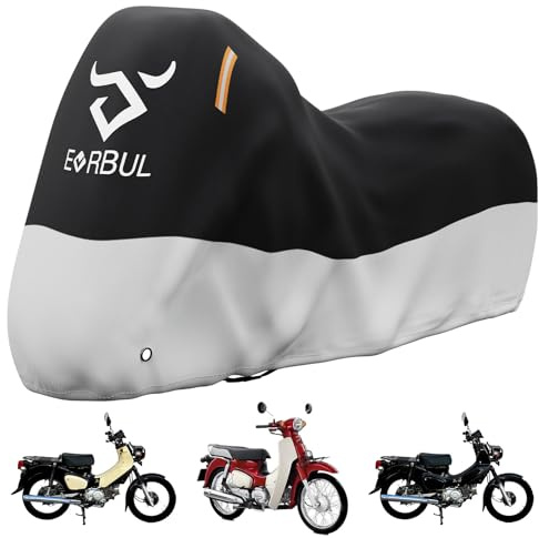 EVRBUL Motorcycle Cover Waterproof Outdoor All Seasons Heavy Duty 420D Double Stitched Cover Moped Cover Motorcycle Storage Scooter Cover Compatible with Honda Super Cub Fit up to 86