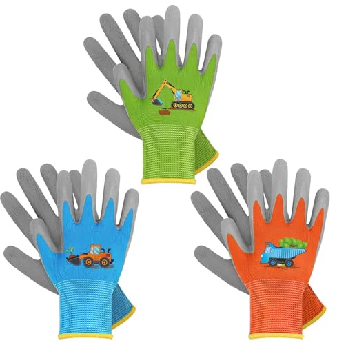 WAWSAM guanti da lavoro per bambini (Blu +Verde+Arancion, 5-7 anni)