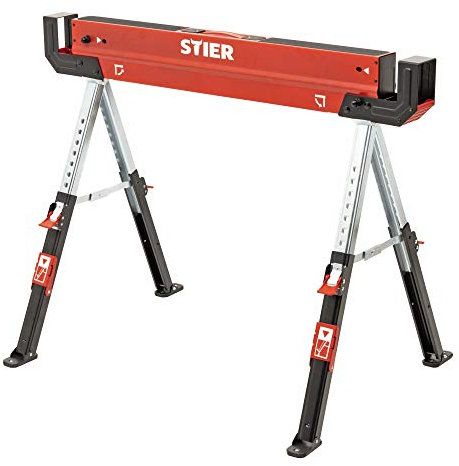 STIER 2x Cavalletto da lavoro pieghevole per segare, regolabile in altezza, portata da 590 kg
