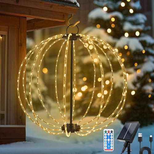 Luci Natale da Giardino Pieghevoli Diametro 30CM, Impermeabile Sfera a LED Luminosa di Natalizie con Telecomando, Generico Sfere da Giardino Illuminate, Luci Solari Esterno Giardino per Feste Decor