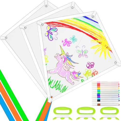 Set di 3 draghi fai da te per bambini, con vela di drago, coda di drago, filo di drago e maniglia, aquilone da dipingere, fai da te, per ragazzi e ragazze, fai da te
