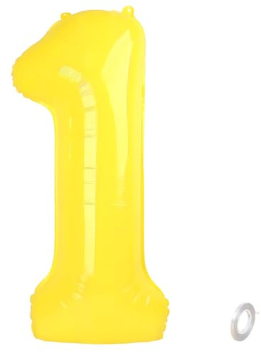 Balorise 40 Pulgadas Gigante Aluminio Globo Amarillo Número 1, Helio Soportado, Foil Numero 0-9, 10-100 (101cm), Globos Decoración para la Fiesta de Cumpleaños, Boda, Aniversario