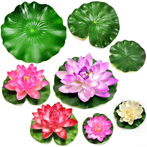Sumsoctober Set di 8 piante artificiali galleggianti per laghetto, per giardino, piscina e acquario