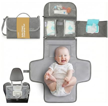 Cozira Portable Changing Pad – Waterproof Foldable Diaper Changing Pad with Wipes Pocket, Soft Travel Changing Mat for Baby, Compact & Easy to Clean Newborn Gift