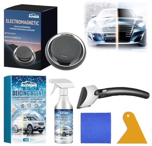 Dispositivo Antigelo Elettromagnetico,Dispositivo Antighiaccio Auto,Sghiaccia Vetro Auto,con Spray Antigelo Auto e Raschietto per il Ghiaccio,per Parabrezza,Specchietti Retrovisori e Carrozzerie