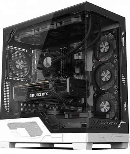 IONZ Boîtier PC - ATX, 7 ventilateurs pré-installés, tour moyenne - Full View double chambre verre trempé, noir - KZ12 V3 Ultra