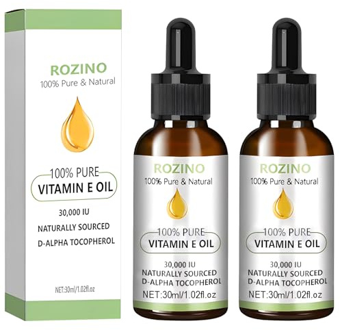 Olio di Vitamina e Puro, 2 x 30 ml Vitamina E Pura, Olio Vitamina E, Vitamina E Pura Liquida, Vitamin E Oil per Viso, Corpo, Cicatrici, Idratazione Della Pelle Secca e Riduce le Rughe,Rassodare