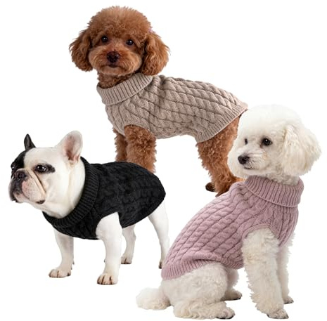 3 Pack Knitted Dog Jumpers, Turtleneck Winter Sweater Coat for Dogs Cats