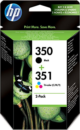 HP 350-351 Combo Pack SD412EE Cartucce Originali per Stampanti a Getto di Inchiostro Deskjet D4260, D4300, Photosmart C5280, C4200, Officejet J5780, J5730, Confezione da 2, Nero e Tricromia
