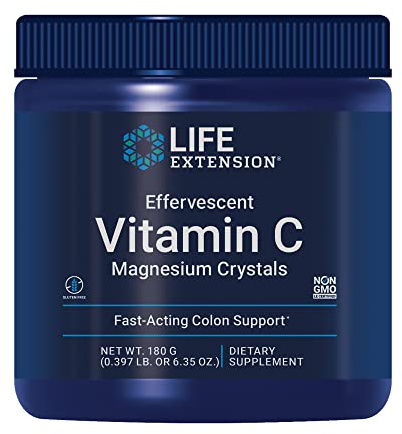 Life Extension Effervescent Vitamin C Magnesium Crystals, immediate Relief from Occasional Constipation, Gluten-Free, Non-GMO, Vegetarian, Net Wt. 180 Grams