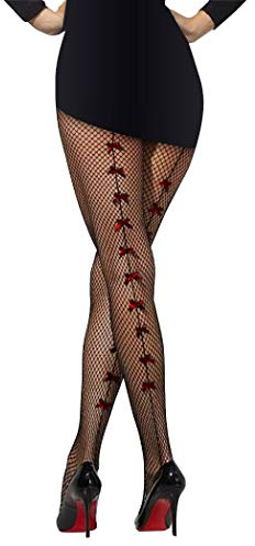 PrettyLoveHose Collant Resille effet Couture Noeuds Rouge