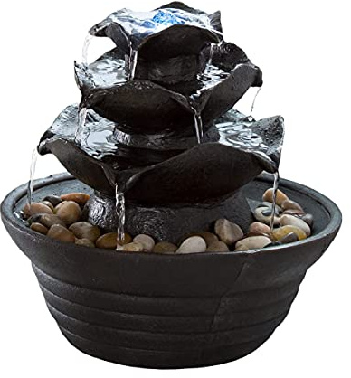 Indoor Fountain with LED Lights – Cascading 3-Tier Lighted Tabletop Water Feature with Soothing Sound – Zen Décor for Home or Office by Pure Garden
