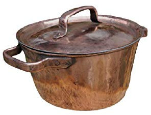 Pentola in rame padella da portata stagnata conica con coperchio lavorata a mano