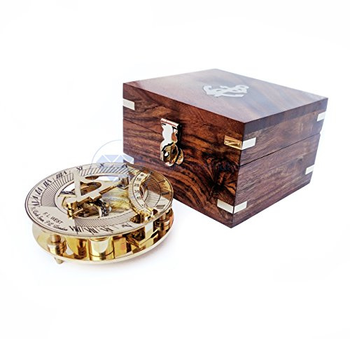 Nagina International Coffre en Bois avec incrustations d'ancrage décoratif | Cadran Solaire 3 avec boîte en Bois | Décor Maritime du Pirate